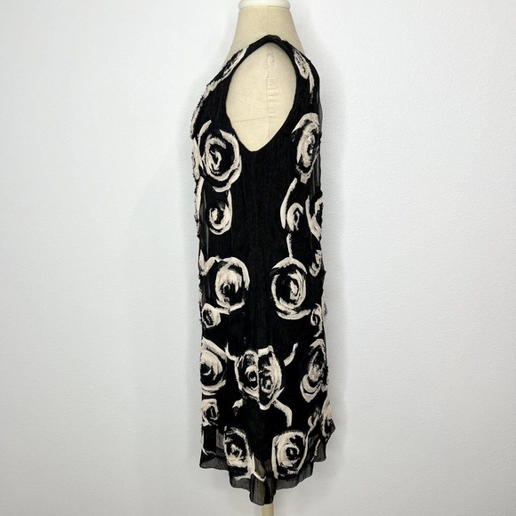 Yoana Baraschi Black & Ivory Floral Sleeveless Crepe Overlay Dress Sz M - Picture 4 of 12